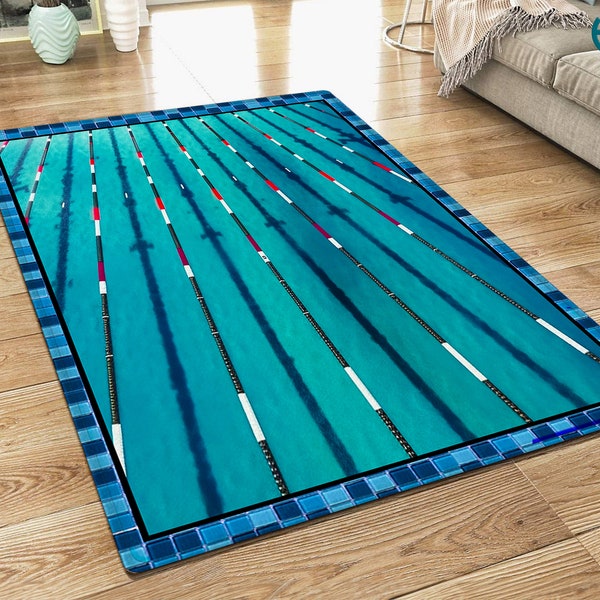 Swimming Rug, Pool Rug, swimming doormat, Gift For Swimmer, Gift For Swim Coach, Living Room Pool Rug, Housewarming Gift, Summer Rug,Welcome