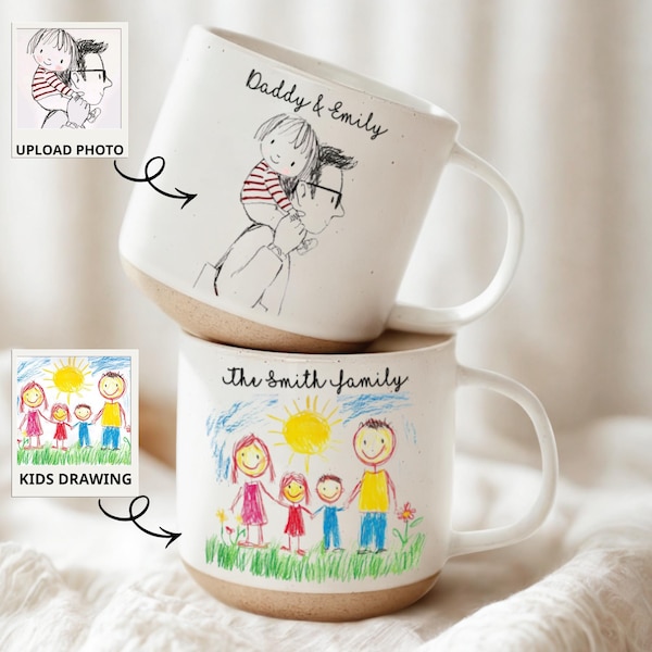 Personalized Kids Drawing Pottery Mug, Kids Artwork Mug, Child's Drawing Mug, Make Your Own Mug, Personalized Gift for Mom Daddy,Grandparent