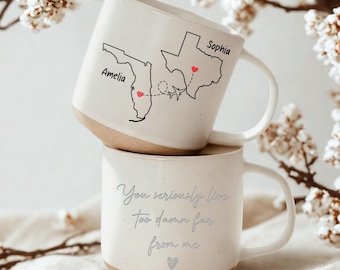 Long Distance Ceramic Mug, Personalized State To State Coffee Cup for Best Friend Going Away, Family Gift,Bestie Gift,Birthday Gift,Bff Gift