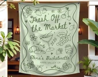 Fresh Off the Market Bachelorette Party Banner,Custom Bridal Shower Backdrop,Farmer Market Theme Tapestry for Bride-to-Be,Farmer Market Sign
