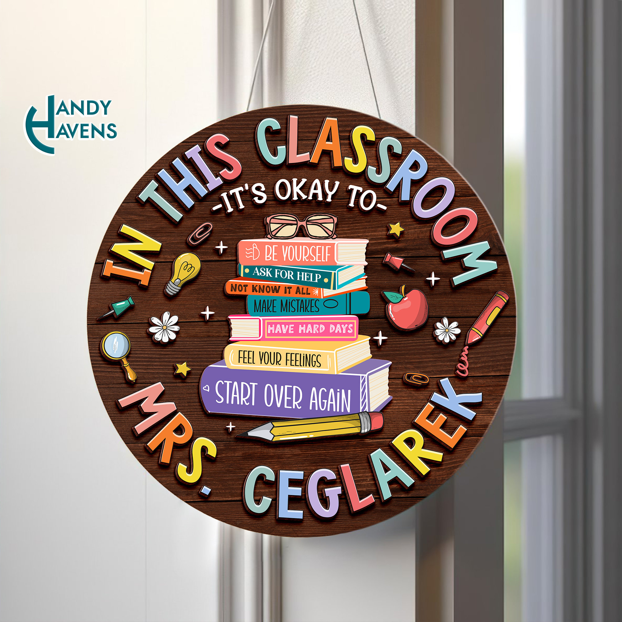 Personalized 3D Teacher Door Hanger, Custom Teacher Doorsign 3D, Teacher Appreciation Gift, Teacher Door Hanger, Teacher Welcome Sign
