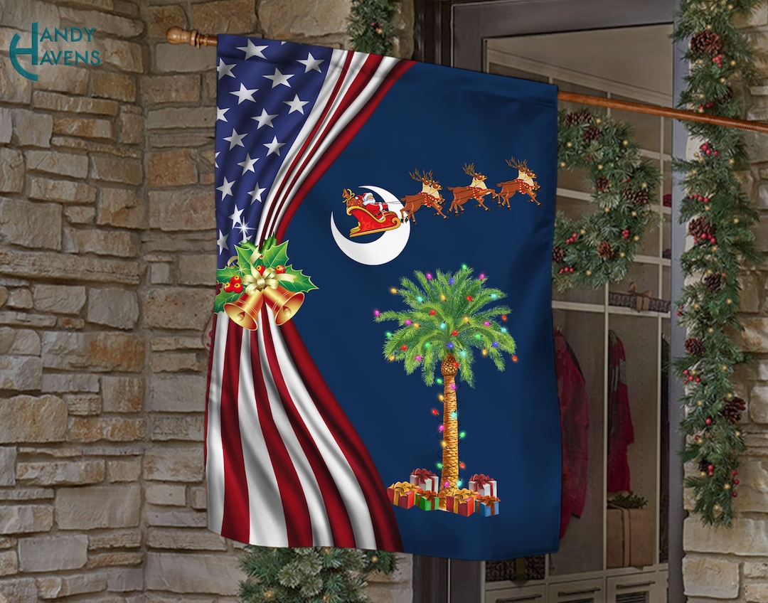 South Carolina Christmas Flag South Carolina Palm Tree Garden Etsy