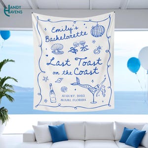 Last Toast On The Coast Bachelorette Tapestry,Personalized Beach Bridal Shower Party Banner,Custom Beach Coastal Bachelorette Party Backdrop