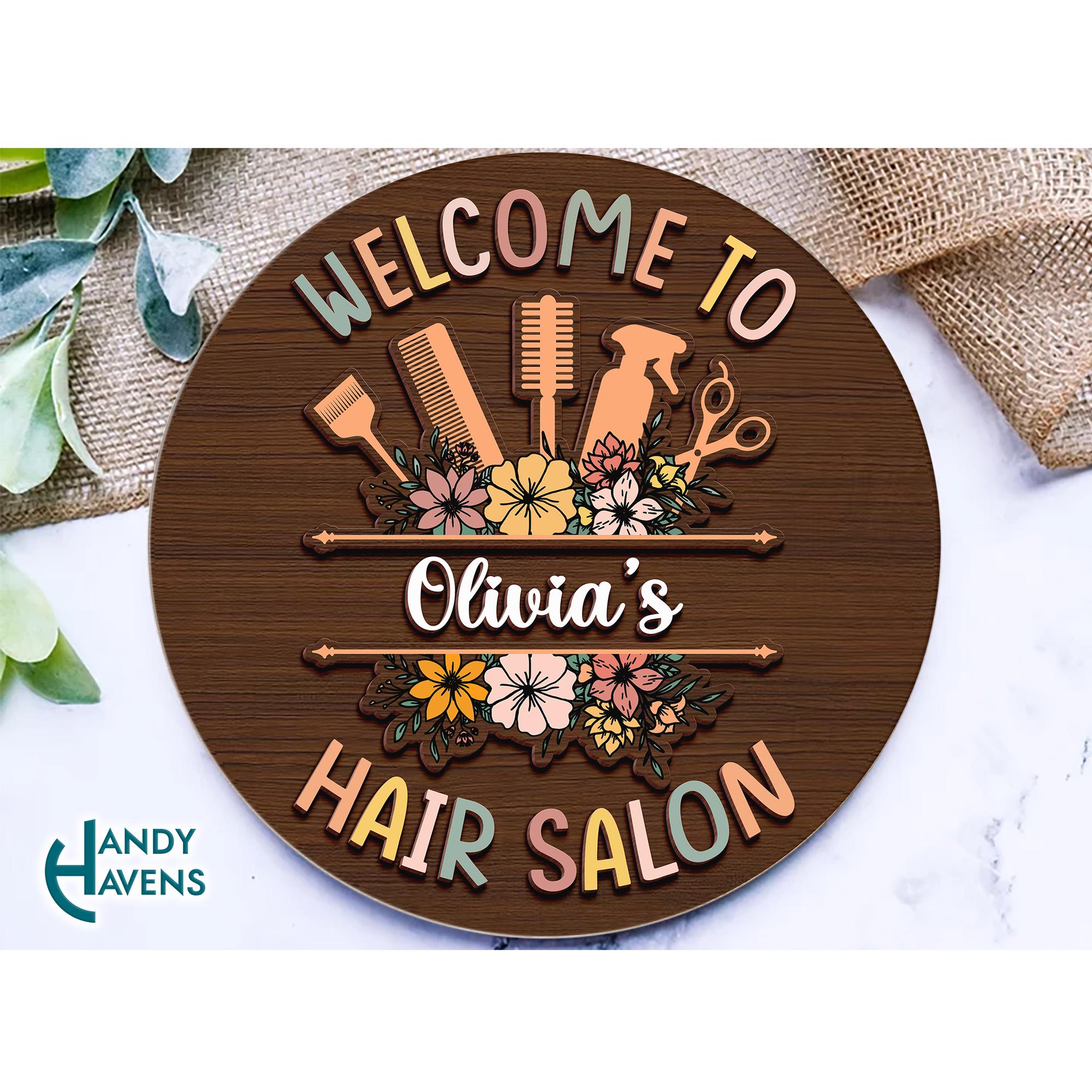 Personalized Hair Salon Door Sign, Welcome to Hair Salon, Custom