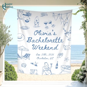 Bachelorette Party Decor, Personalized Bachelorette Beach Party Banner, Custom Location Bachelorette Tapestry, Bachelorette Weekend Backdrop