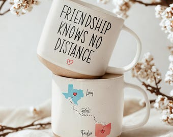 Long Distance Friend Pottery Mug, Personalized Long Distance Friend Gift for Best Friends Birthday Gift, Custom Bestie Friendship Coffee Cup