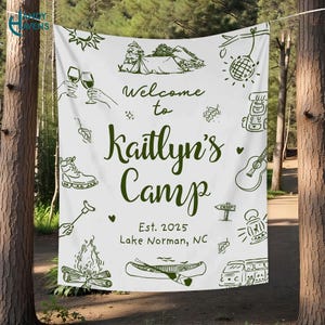 Personalized Camp Bachelorette Party Tapestry, Custom Bach Camping Banner Decor, Bridal Party Shower Backdrop, Camping Birthday Party Sign