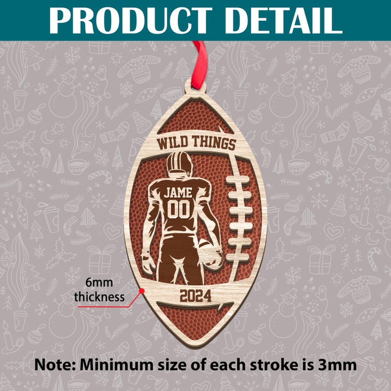 Gift for Football Lover, Personalized Football Ornament, 2 Layered and