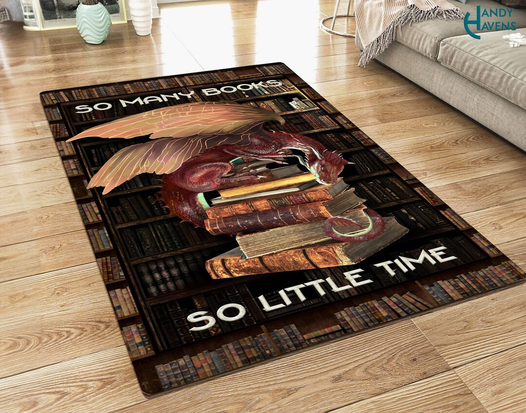 Book Dragon Rug, so Many Books so Little Time Area Rug, Vintage Dragon ...