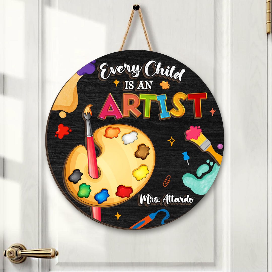 Custom Art Teacher Hanging Door Sign, Personalized Art Teacher Sign, 3D ...