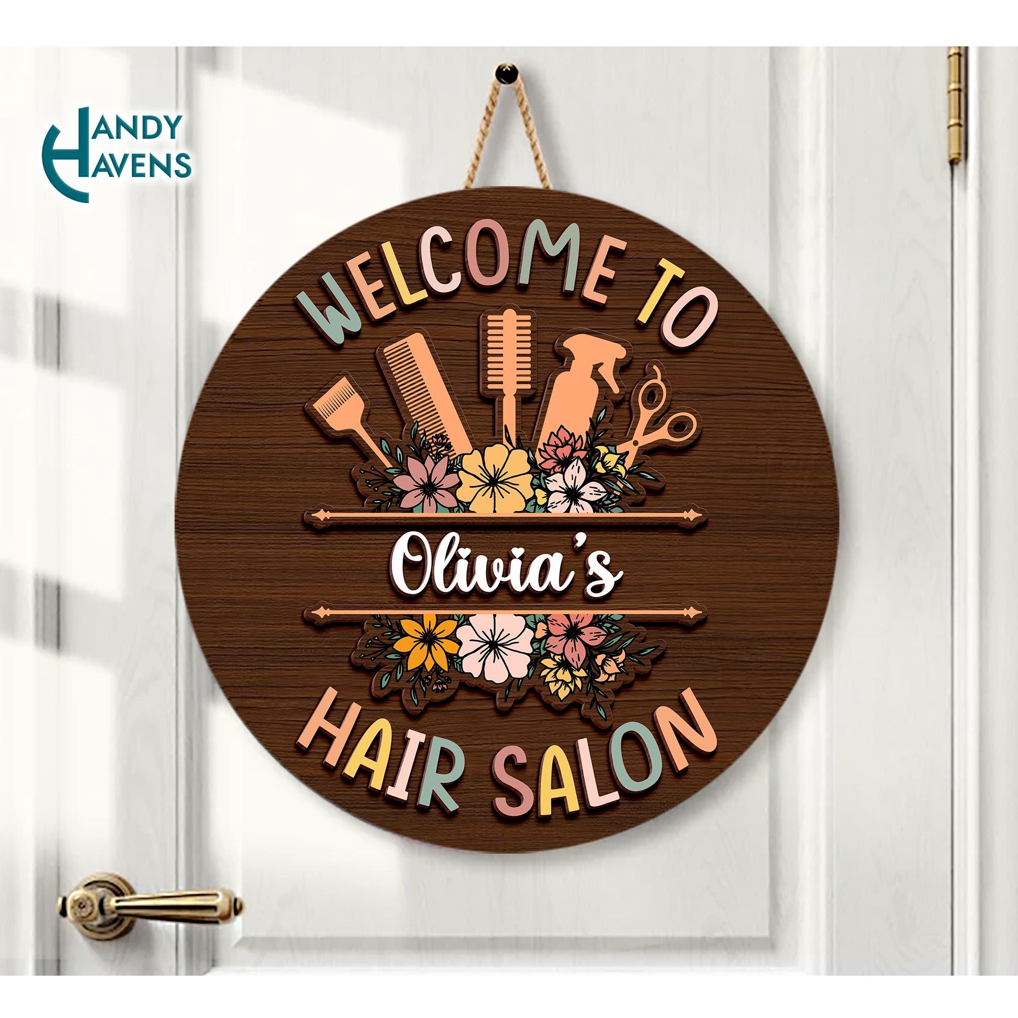 Personalized Hair Salon Door Sign, Welcome to Hair Salon, Custom