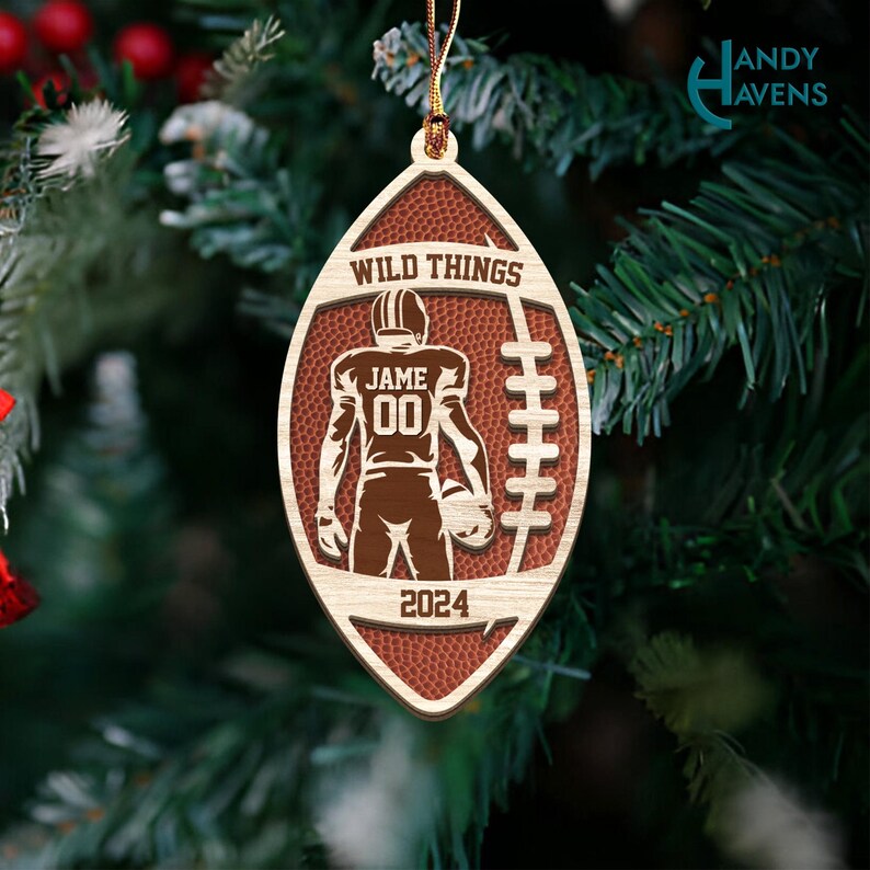 Gift for Football Lover, Personalized Football Ornament, 2 Layered and