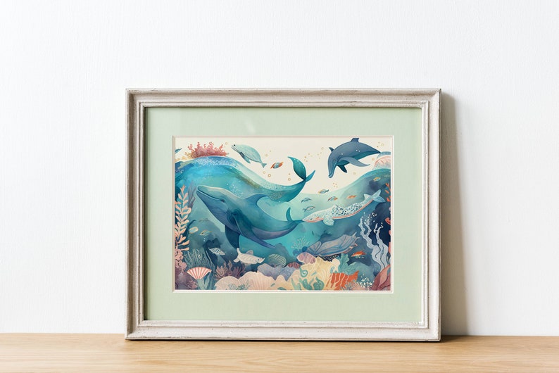 Nautical Theme Art Print Whales and Sea Creatures Etsy