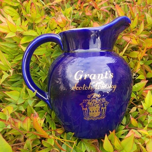 Grant&#39;s Scotch Whisky Cobalt Blue Vintage Ceramic Jug by Wade Pottery Vintage Brewenalia Pitcher Man Cave / Home Bar Display Piece or Use