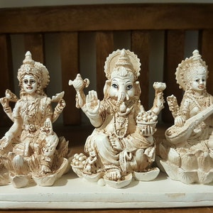 Diwali The Festival of Lights Statue ~ A Hinduism Celebration ~ Lakshmi, Ganesha and Saraswati, Spiritual Gods & Goddesses.