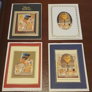 Handgemaakte blanco kaarten Kaarten met Egyptisch thema, (set van 4) farao's, speciale betekenissen, persoonlijke berichten, Egyptische verjaardagskaarten, 3D-ontwerpen