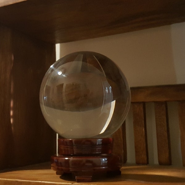 Large Clear Crystal Ball, Scrying, Looking, Lead Crystal Ball Gazing Ball With Wood Stand  ~ 150 mm