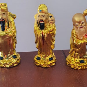 Star God Statues, Fu, Lu & Shou, Happiness, Health and Wealth in Shiny Gold