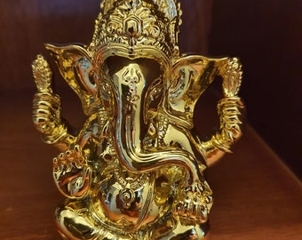 Ganesha Statue ~ Golden, The Hindu God of New Beginnings and The Remover of Obstacles