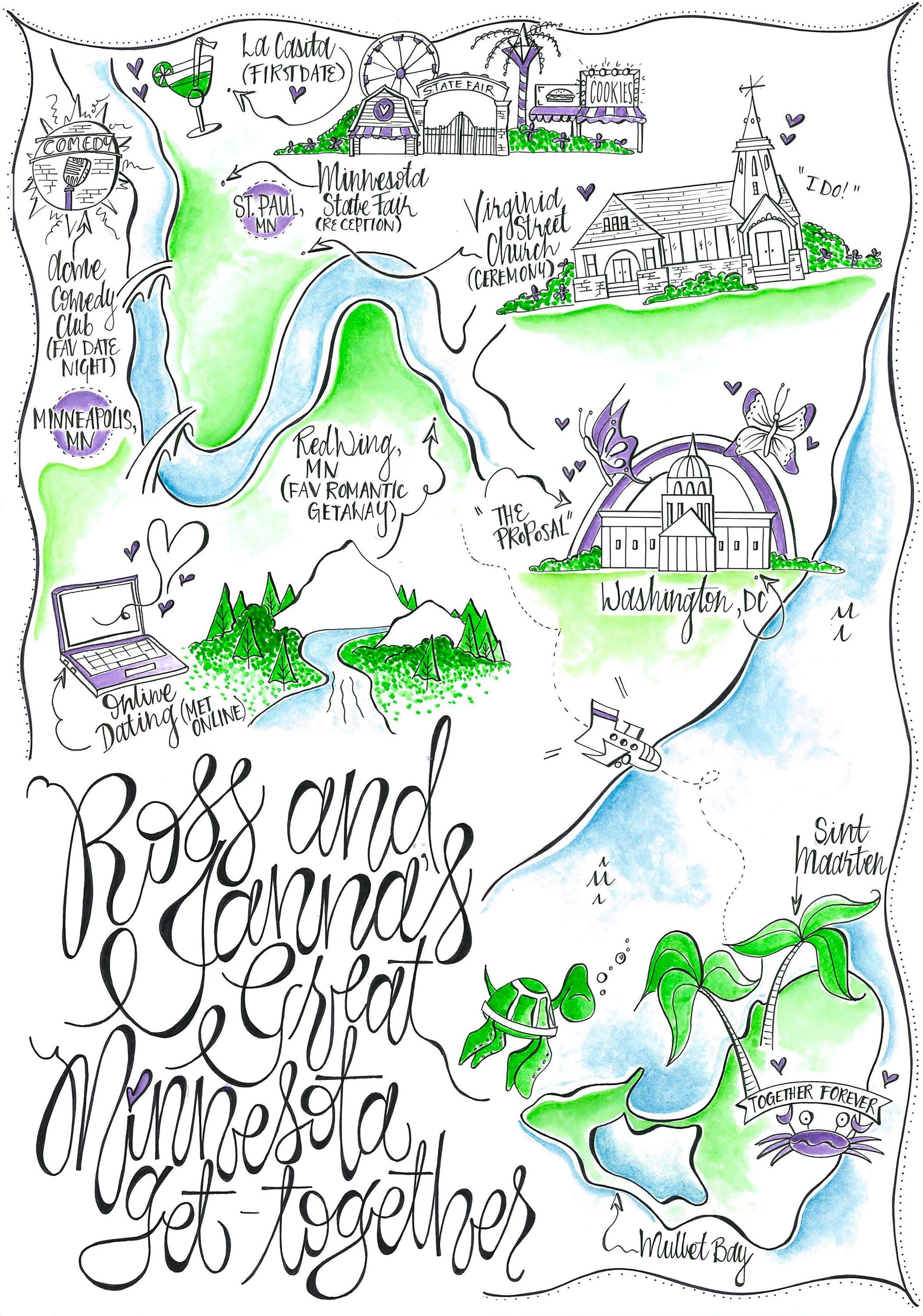 Custom Watercolor Wedding Map Personalized Hand Drawn Wedding Map ...