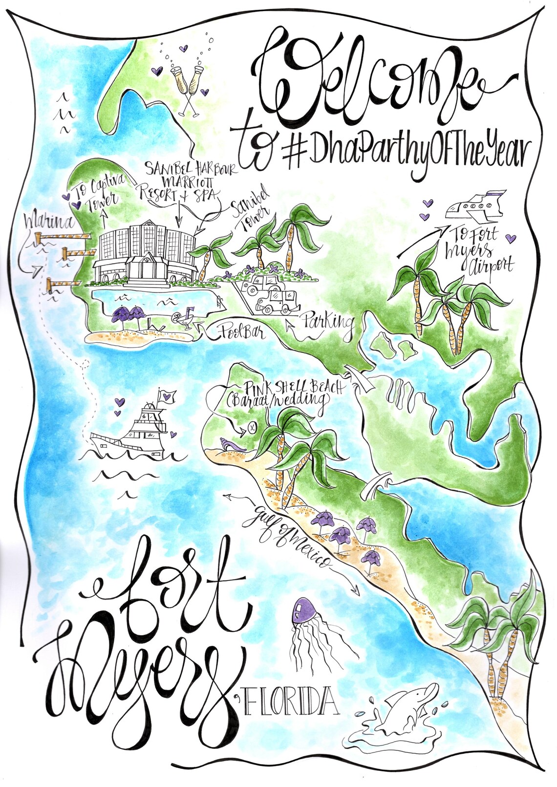 Custom Watercolor Wedding Map Personalized Hand Drawn Wedding Map ...