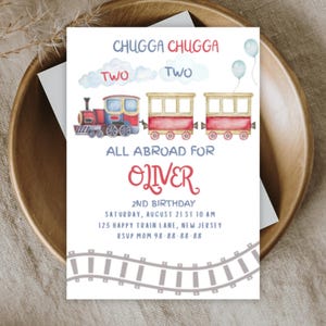 Chugga Chugga Two Two Birthday Invite, 2nd Birthday Boy Invitation,Train Birthday Party Digital Printable