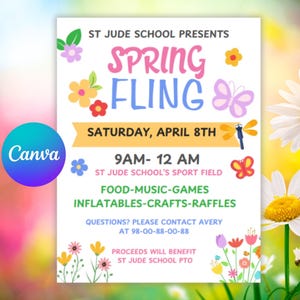 Spring Fling Flyer,Spring Fling Festival Fundraiser Template, Canva Template- Digital Printable Editable -Instant Download Now!