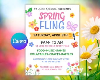 Spring Fling Flyer Template: Colorful Festival Fundraiser (Canva, Digital Printable)