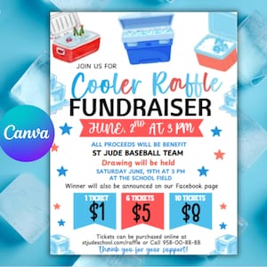 Cooler Raffle Ticket Fundraiser Flyer, Food Drink Raffle Fundraiser Bargeld Verlosung Sport Fundraiser Kirche Charity CANVA Vorlage