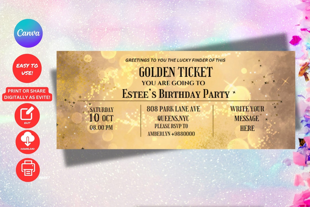 Editable Golden Ticket Birthday Invitation Template Etsy Editable Golden Ticket Birthday Invitation Template Etsy