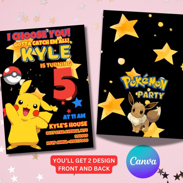 Pikachu Birthday Invite, Digital, Printable, Instant download