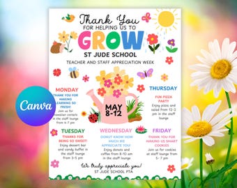 Floral Teacher Appreciation Week Itinerary Template (Canva Editable, Digital Printable)