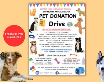 Modèle de Flyer de collecte de dons d'animaux de compagnie modifiable, numérique de soutien à une association caritative locale de refuges pour animaux