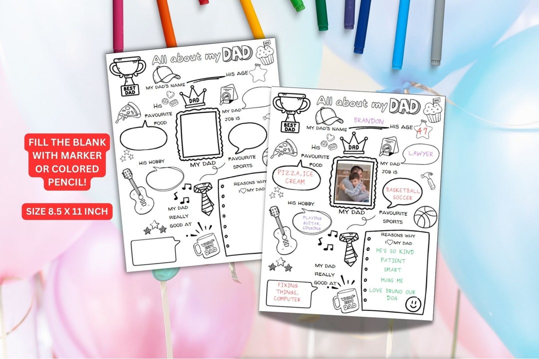 Father's Day Printable Coloring Page, All About My Dad Coloring - Etsy ...