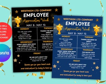 Stars Employee Appreciation Week Flyer: Company Staff Itinerary (Canva Template - Digital Printable)