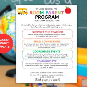 Editable Room Parent Program Flyer Template School Pta Pto Volunteer Recruitment Digital Printable
