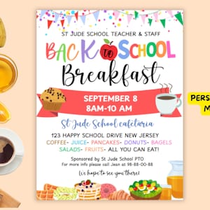 Back to School Teacher Breakfast Flyer: Editable Canva Template (Digital Printable)