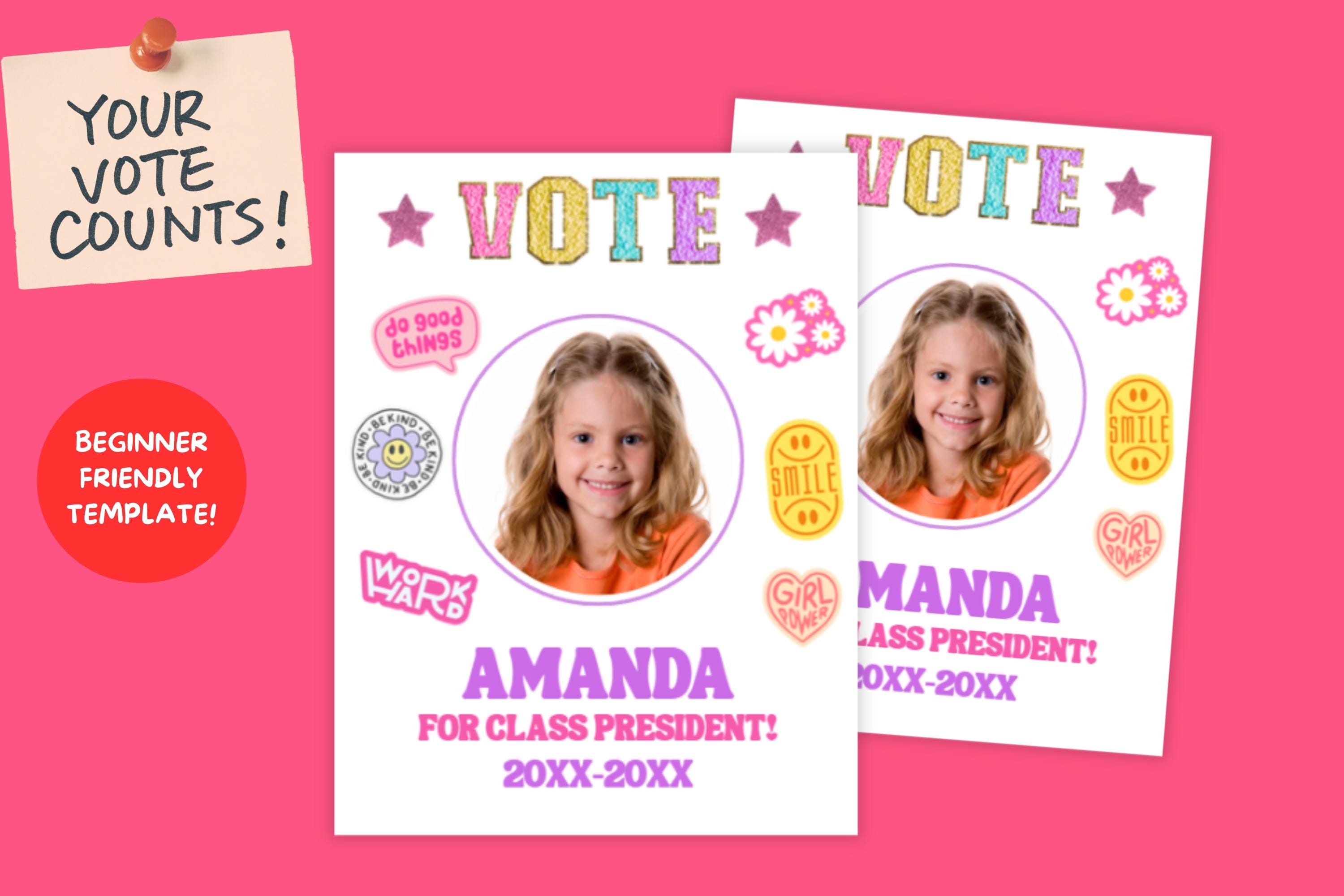 Class President Girl Poster Template,student Election Vote School ...