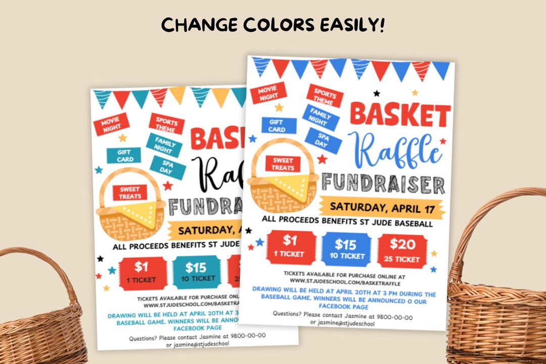 Basket Raffle Flyer Template: Editable Charity Fundraiser Invitation ...