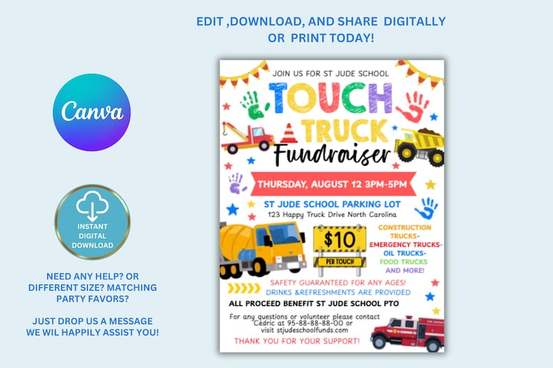 Touch a Truck Fundraiser Flyer: School Event Printable (digital ...