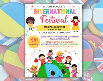 International School Festival flyer-sjabloon, International Event Fundraiser PTA PTO bewerkbare afdrukbare-Instant Download nu!