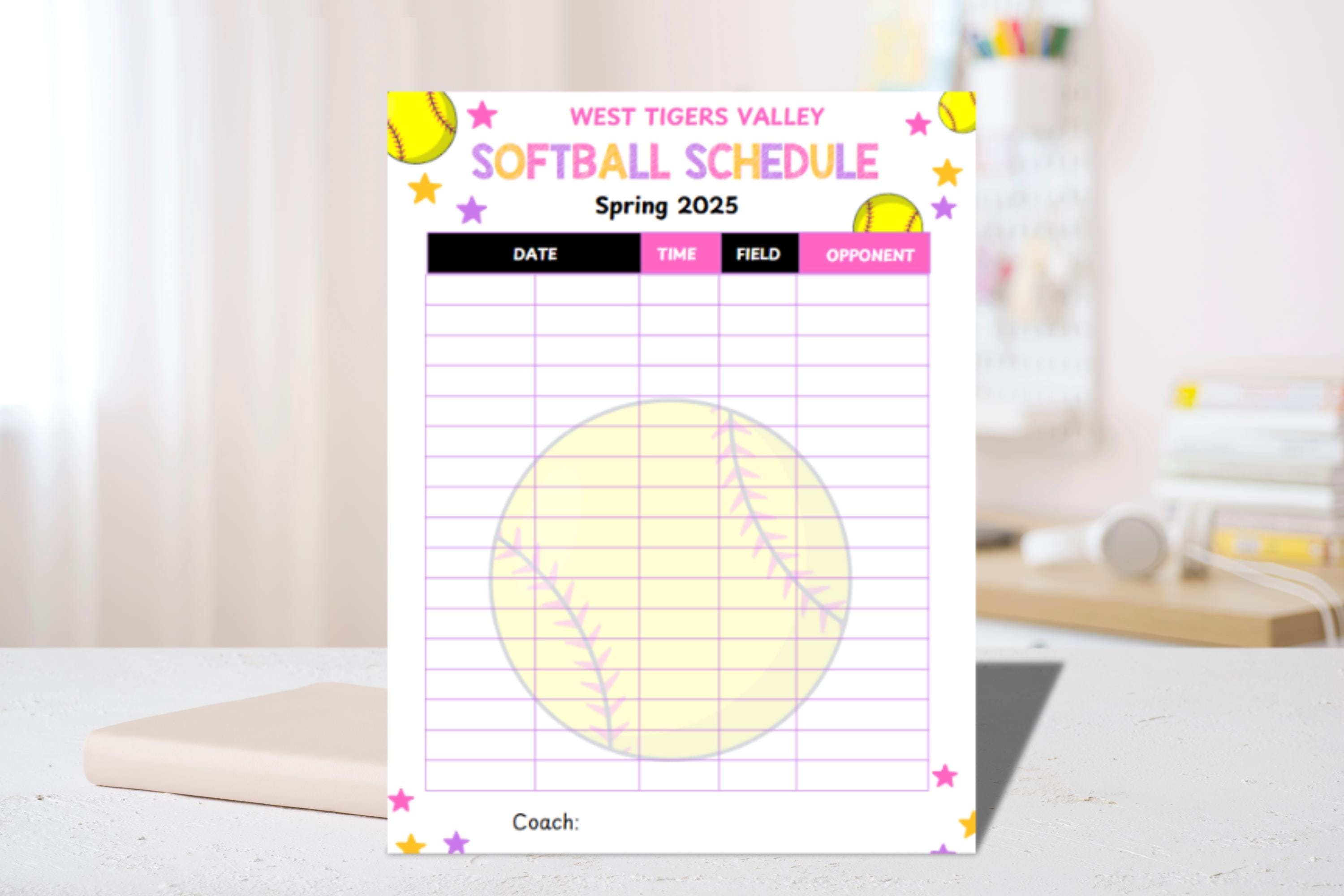 Girls Softball Schedule Template: Pink Game Calendar (canva Editable ...