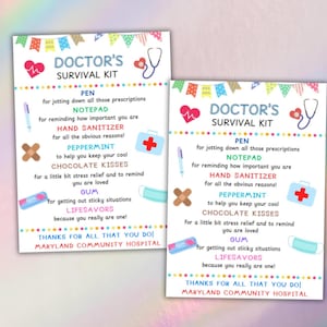 Doctor Survival Kit Gift Tags: Medical Staff Appreciation (Canva Printable Template - Digital Editable)