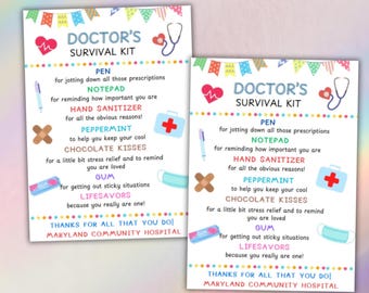 Doctor Survival Kit Gift Tags: Medical Staff Appreciation (Canva Printable Template - Digital Editable)