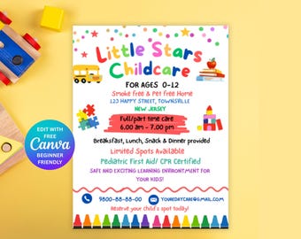 Child Care Daycare Flyer Template Poster Advertisement,Canva Template