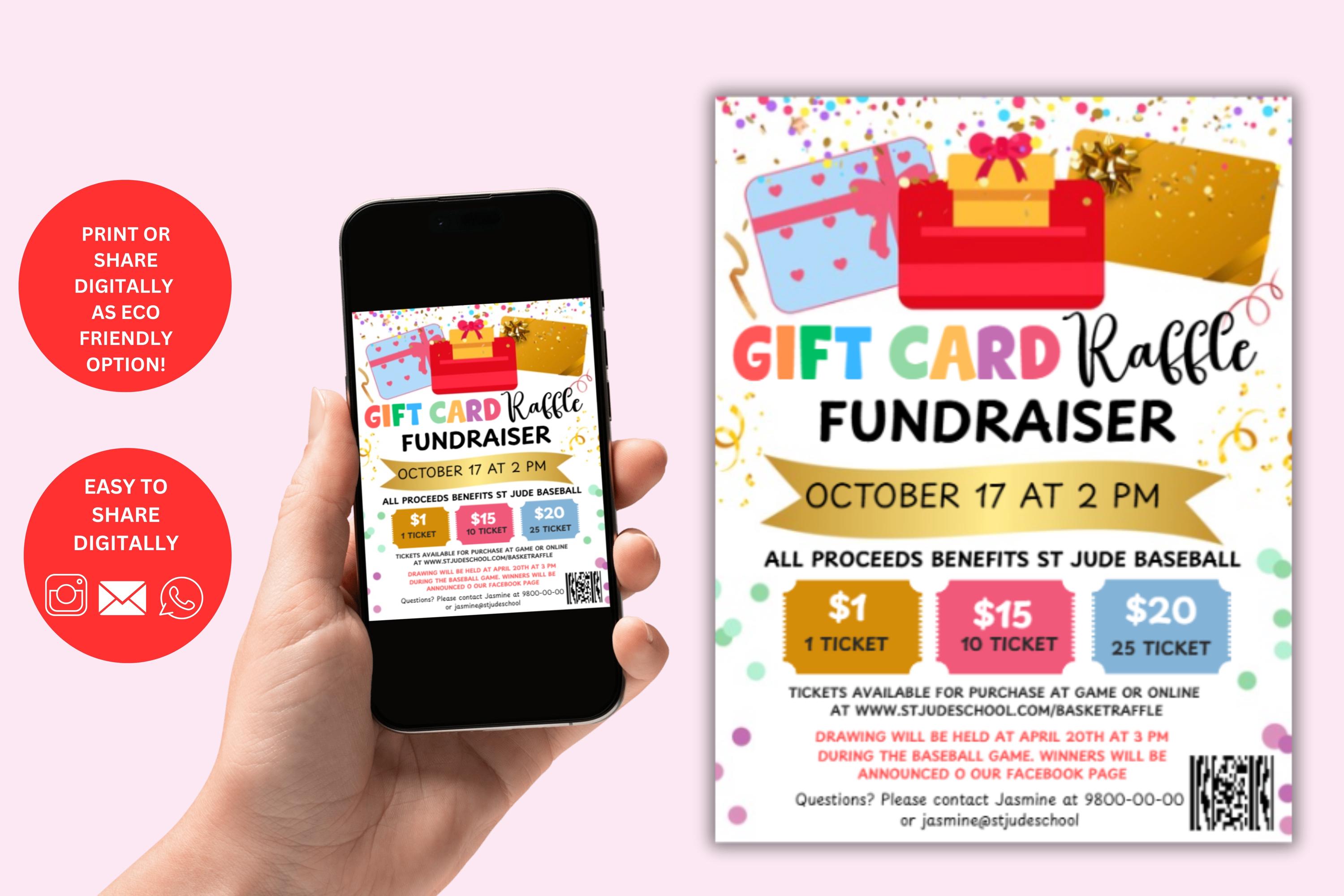 Gift Card Raffle Add Gift Card Raffle Fundraiser Flyer: Editable Charity Event Printable ...