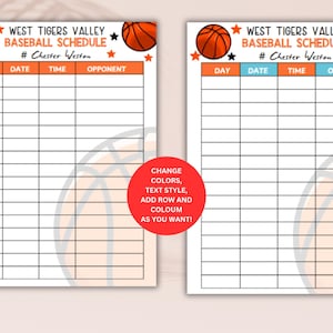 Kalendersjabloon basketbalwedstrijdschema - bewerkbare afdrukbare - nu direct downloaden!