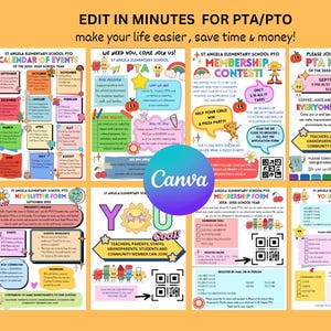 PTA Bundle Groovy Recruitment Flyers,Newsletter, Calendar of Events,Membership Forms Editable Printable-Instant Download Now!