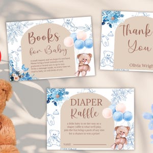 Bearbeitbar Wir können Bärenwarten Junge Baby Shower Set 3 Karte Windel Verlosung Danke Bücher für Baby, DIY, Printable, Instant Download