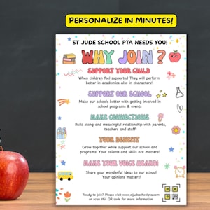 Why Join PTA PTO Poster Template ,Reasons to Join the PTO Flyer, School Volunteer Sign Up Recruitment - Digital Printable
